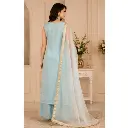 Step into elegance with this luxurious sky blue and gold embroidered palazzo suit set featuring intricate floral embroidery, a beautifully crafted kurta, matching palazzo pants, and a graceful org.webp