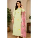 Women's Mint Green Kurta with Floral Dupatta Set | Elegant Straight Kurti