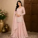 Women's Blush Pink Embroidered Kurta Sharara Set with Dupatta