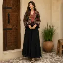 Women's Boho Embroidered Jacket with Black Palazzo Set
