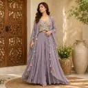 Women's Embroidered Cape Jacket with Palazzo Set & Crop Top