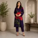 Women's Floral Printed Kurti Pant Set | Elegant V-Neck Ethnic Wear with Full Sleeves