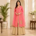Women's Pink Embroidered Kurta Palazzo Set with Dupatta, Designer Ethnic Party Wear Suit