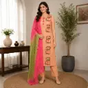 Women's Peach Embroidered Kurta Pant Set with Ombre Dupatta | Designer Ethnic Suit