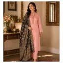 Women's Peach Silk Kurta Pant Set with Navy Blue Banarasi Dupatta