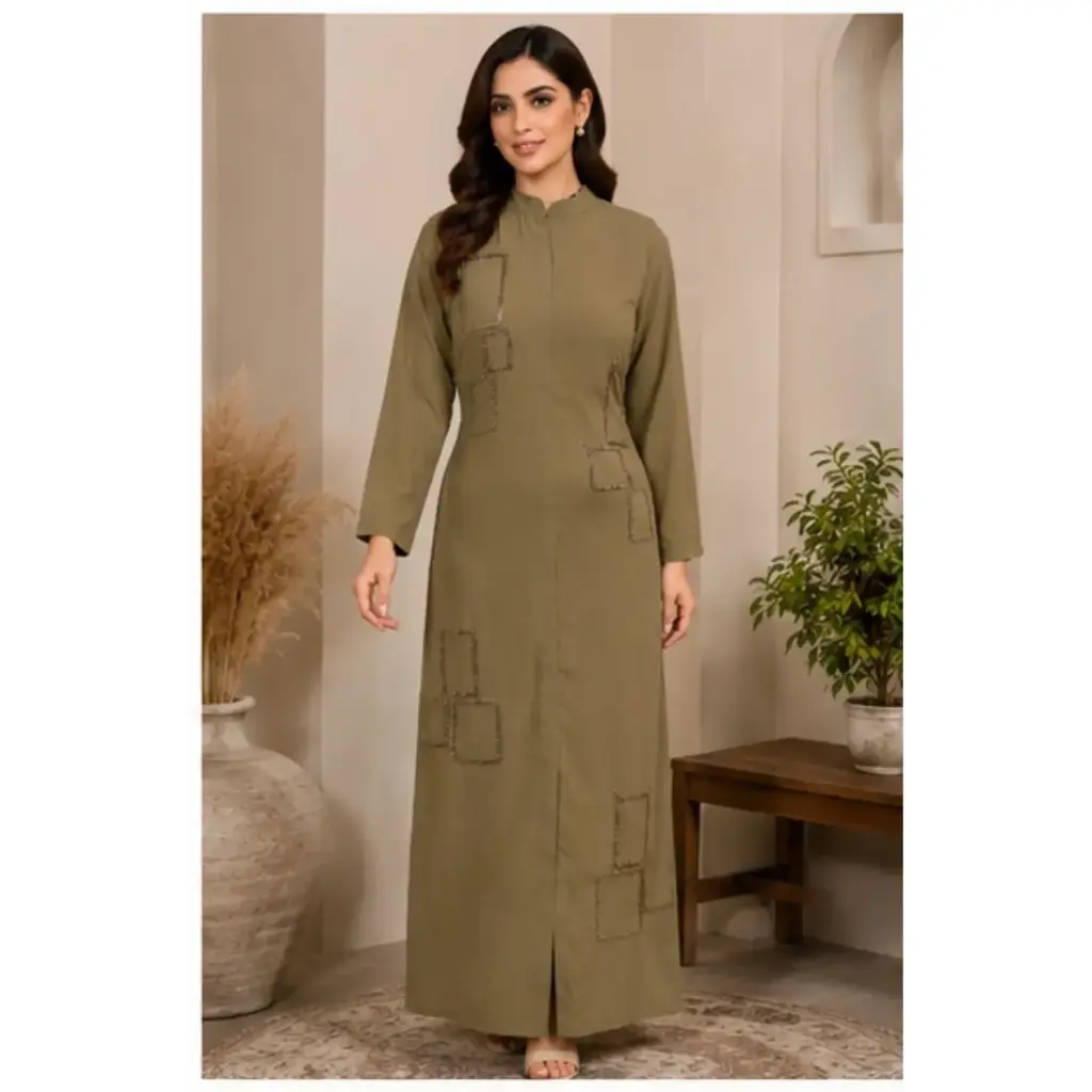 Women's Olive Green Designer Long Kurta Dress | Elegant Embellished Ethnic Maxi Kurti