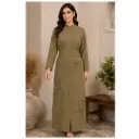 Women's Olive Green Designer Long Kurta Dress | Elegant Embellished Ethnic Maxi Kurti