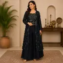 Women's Black Embroidered Kurta Palazzo Set with Shrug & Flowy Skirt