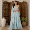 Women's Sky Blue Embroidered Lehenga Choli Set with Dupatta