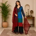 Women's Multicolor Embroidered Kurta Palazzo Set with Dupatta