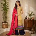 Women's Gold Straight Kurta with Pink Dupatta & Palazzo Set