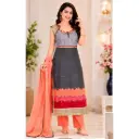 Women’s Grey Printed Straight Kurta Set with Peach Pants & Dupatta, Ethnic Party Wear Salwar Suit