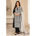 Women’s Black & White Embroidered Kurta Palazzo Set with Organza Dupatta