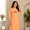 Peach Embroidered Women's Kurti Top | Floral Thread Work | Straight Fit