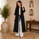 Elegant Black & White Co-Ord Set for Women with Long Shrug, Checked Inner Top and Palazzo Pants