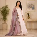 Women’s Blush Pink Embroidered Anarkali Gown with Organza Dupatta