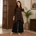 Women's Black Floral Printed Kurta with Palazzo Set | Elegant A-Line Ethnic Co-Ord Outfit