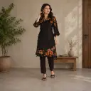 Women's Floral Printed Straight Kurti Pant Set | Elegant Ethnic Wear with 3/4 Sleeves