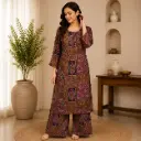 Elegant Brown & Magenta Printed Co-Ord Set for Women with Straight Kurta and Palazzo Pants