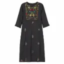 Women's Black Embroidered Cotton Kurti with Colorful Floral Thread Work, Straight Fit