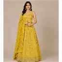 Yellow Mirror Work Lehenga Choli Set with Embroidered Dupatta