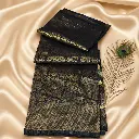Navy Black Banarasi Silk Saree with Antique Gold Zari Motifs & Peacock Feather Styling