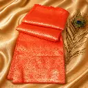 Coral Orange Silk Saree with Jacquard Zari Border & Glossy