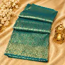 Teal Blue Silk Saree with Gold Zari Floral Border & Jacquard Weave