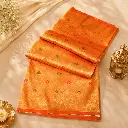 Orange Gold Zari Woven Banarasi Silk Saree with Multicolor Floral Buta & Traditional Border