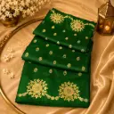 Emerald Green Banarasi Silk Saree with Gold Zari Floral Motifs Traditional Wedding Festive Wear 