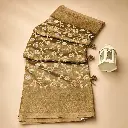 Olive Brown Banarasi Style Saree with Floral Zari Weave & Tassel Pallu