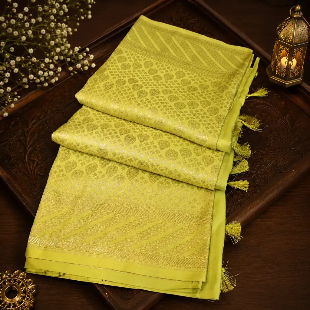 Light Pistachio Green Kanjivaram Silk Saree with Elegant Zari Weaving & Tassel Pallu 