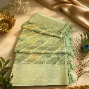 Elegant Sea Green Banarasi Silk Saree with Diagonal Woven Design & Zari Border