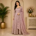 Women's Mauve Embroidered Anarkali Gown with Dupatta