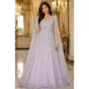 Women's Lavender Embroidered Evening Gown with Sequin Work, Designer Party Wear Long Dress