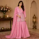 Women's Baby Pink Embroidered Kurta Palazzo Set with Dupatta