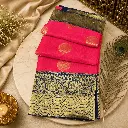 Women's Hot Pink Silk Blend Saree with Navy Blue & Gold Zari Border