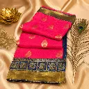 Women's Hot Pink Silk Blend Saree with Royal Blue Zari Border