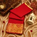 Elegant Red Silk Blend Saree with Rich Golden Zari Border