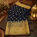 Elegant Navy Blue Banarasi Silk Saree with Gold Butti & Heavy Zari Border