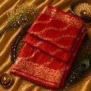 Coral Red Banarasi Silk Saree with Gold Floral Zari Weaving & Rich Border