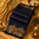 Elegant Navy Blue Banarasi Silk Saree with Gold Zari Polka Butis & Floral Border