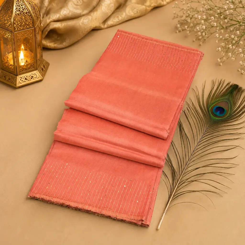 Peach Pink Soft Silk Cotton Saree with Elegant Sequin Border