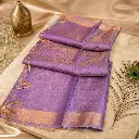 Elegant Lavender Linen Silk Saree with Gold Woven Dots, Zari Border & Tassel Pallu