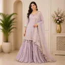 Women's Lavender Embroidered Sharara Set with Dupatta