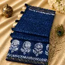 Navy Blue Printed Cotton Silk Saree with Tassels