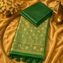 Emerald Green Banarasi Silk Saree with Rich Gold Zari Woven Border & Traditional Party Wear Design 