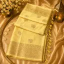 Elegant Golden Beige Banarasi Silk Blend Saree with Rich Zari Border & Tassel Pallu for Women 