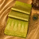 Lime Green Soft Silk Saree with Gold Zari Body & Geometric Pallu Border 