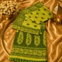 Green Banarasi Silk Saree with Floral Woven Border & Elegant Traditional Ethnic Party Wear Design 
